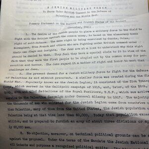 1941 Original 5-Page Document A Jewish Military Force – Historical Collectible